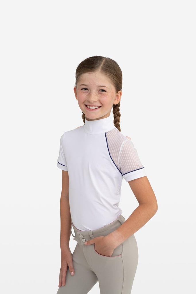 [20020200206WP] Junior Lollipop Short Sleeve Show Shirt (XS, White with Pink Piping)