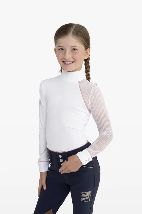 [20020200106WP-DG] Junior Lollipop Long Sleeve Show Shirt (XS, White with Pink Piping)